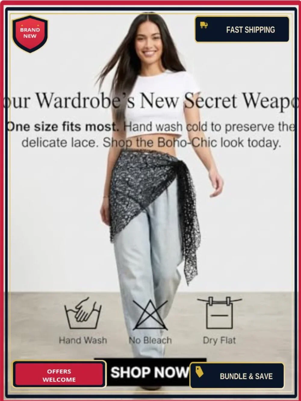 Women's Crochet Lace Waist Scarf Belt, Boho Wrap for Jeans & Dresses, One Size